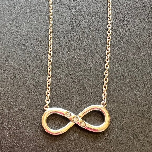 Infinity necklace sterling silver 18 inch chain with 3 round diamond accents 925 - Picture 12 of 13